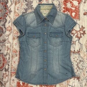 Tommy Hilfiger Light Blue Denim jeans Shirt size 8 made in turkey - vintage